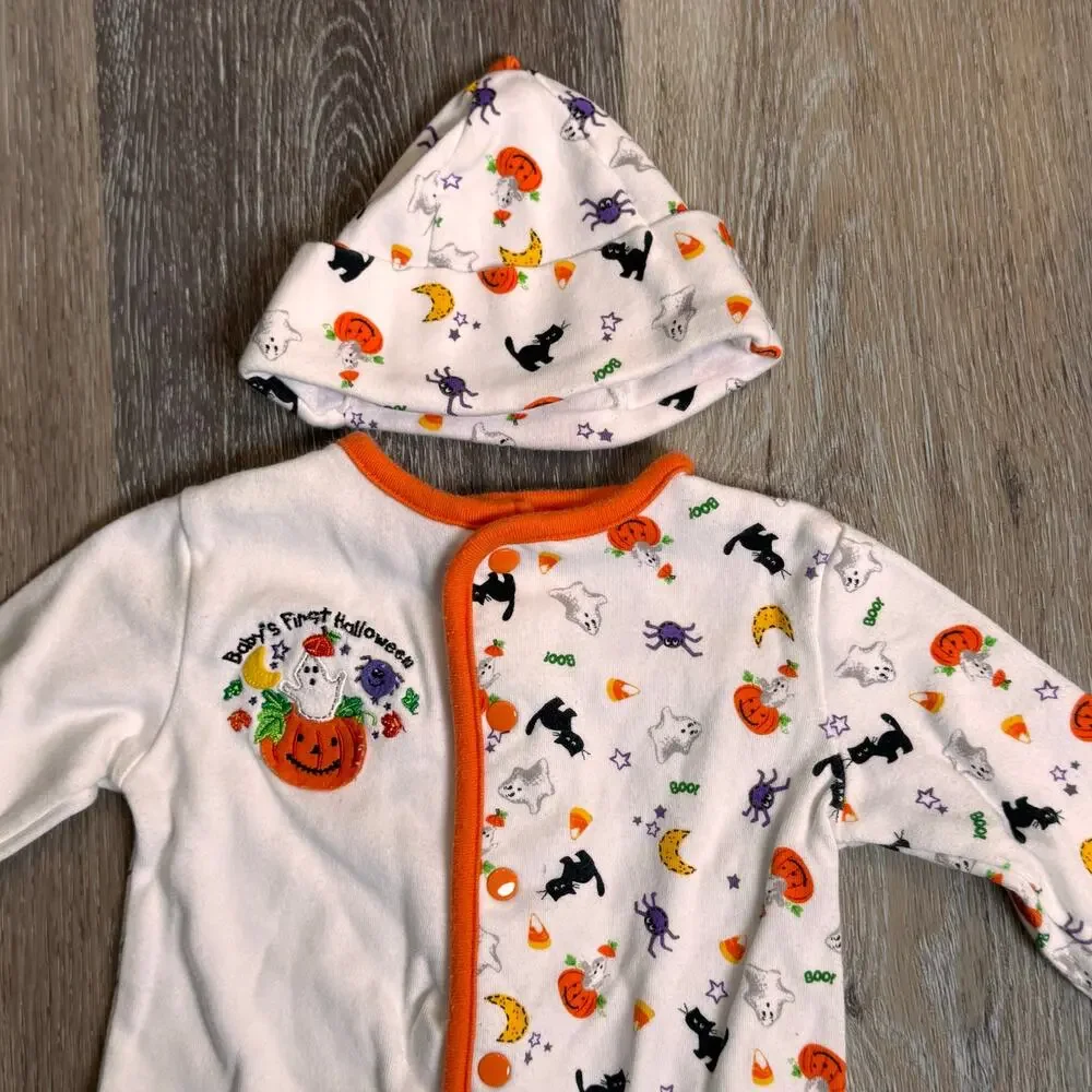 2pc set Miniwear Baby's First Halloween Snap Romper + Hat 3-6M New